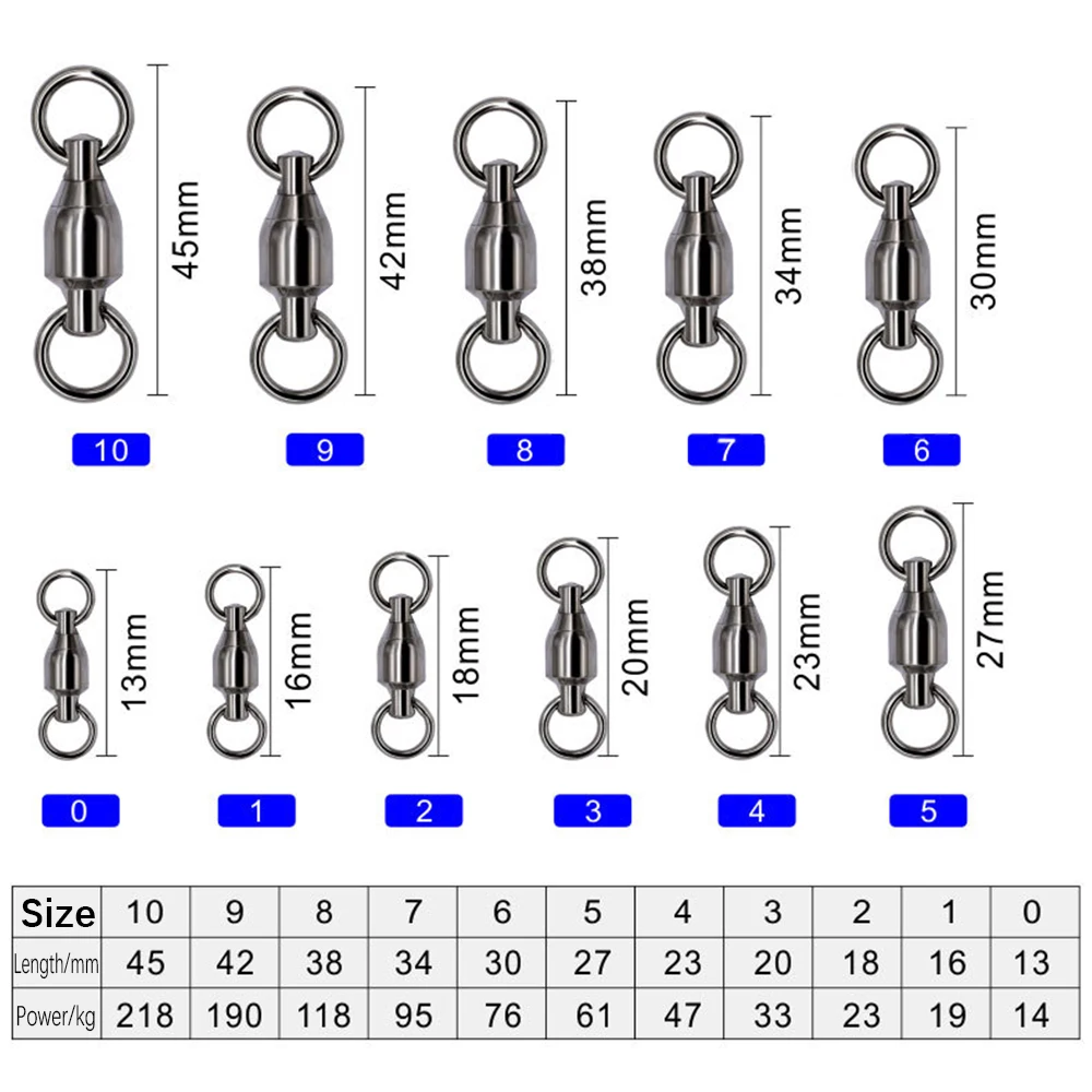 DNDYUJU 30pcs Ball Bearing Swivels Fishing Connector High Strength Rolling Swivel Stainless Steel Solid Ring Fishing Accessories