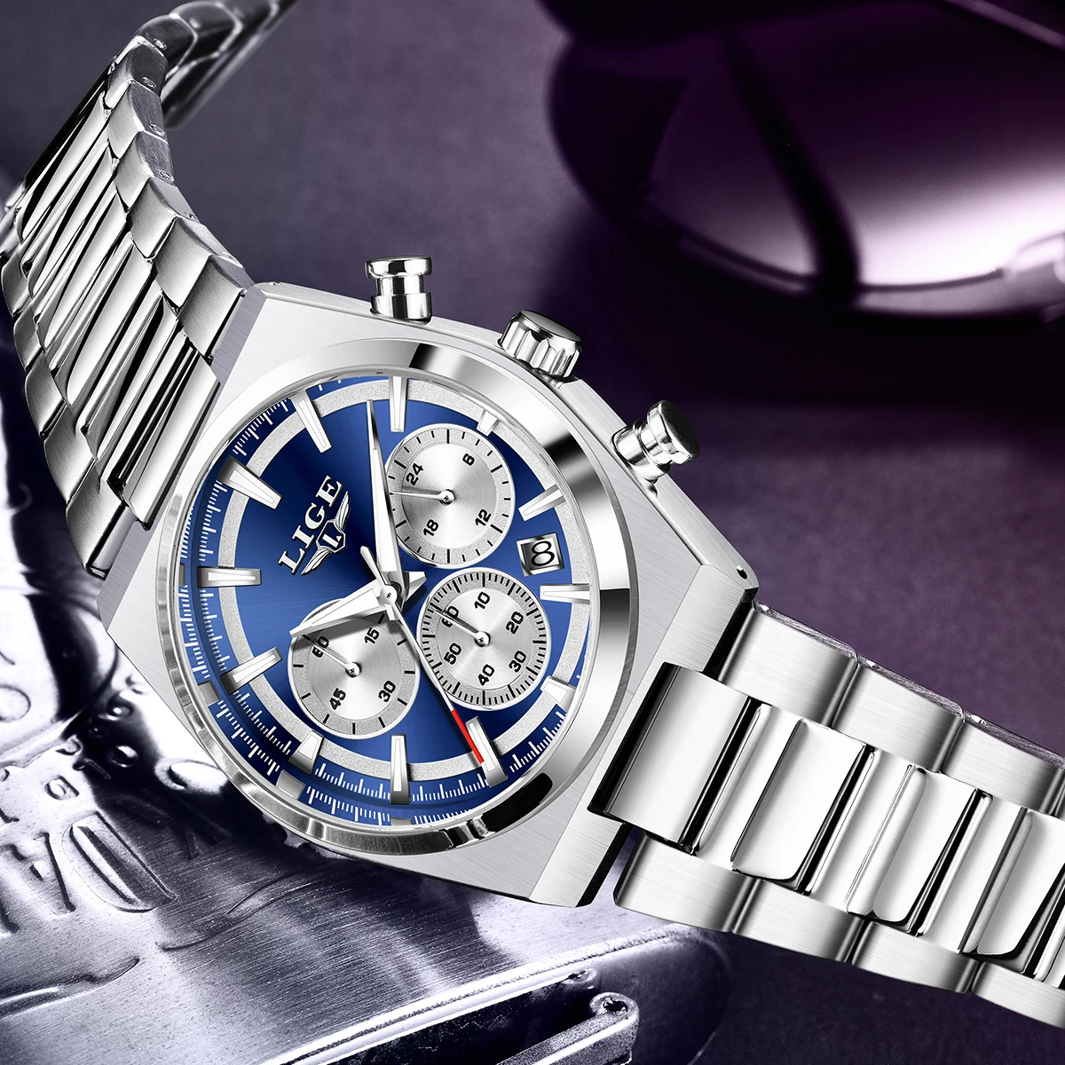 ใหม่ LIGE ควอตซ์ชายนาฬิกาสุภาพบุรุษธุรกิจสแตนเลสสตีล Auto วันที่นาฬิกากันน้ําสําหรับชายของขวัญกล่องสุ่ม
