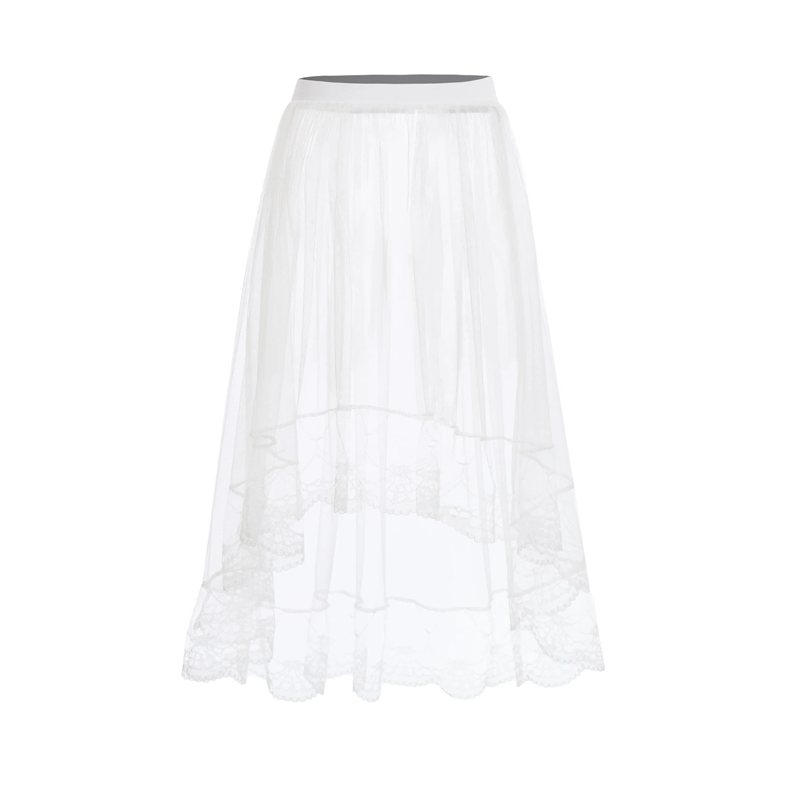 

Womens Sheer Mesh Cover Up Skirt Elastic Waistband Lace Trim Midi Tulle Skirt Extender Half Slip Overlay Skirt for Layering
