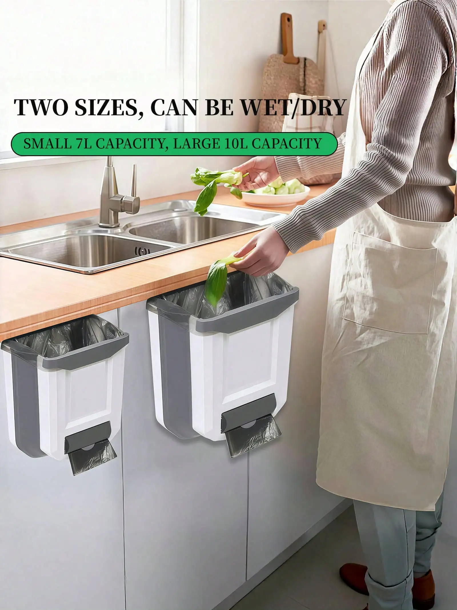 

White Foldable Hanging Trash Can - Wall-Mounted, Space-Saving, Creative Sorting. For Kitchen, Bathroom, Office, Bedroom,