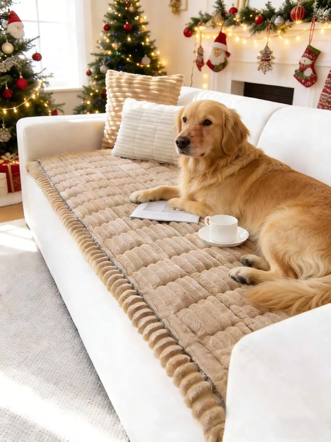 

Моющийся нескользящий чехол для дивана для собак, мягкий плюшевый защитный чехол для домашних животных на все сезоны, цвет кофе (23,6 x 47,2 дюйма)