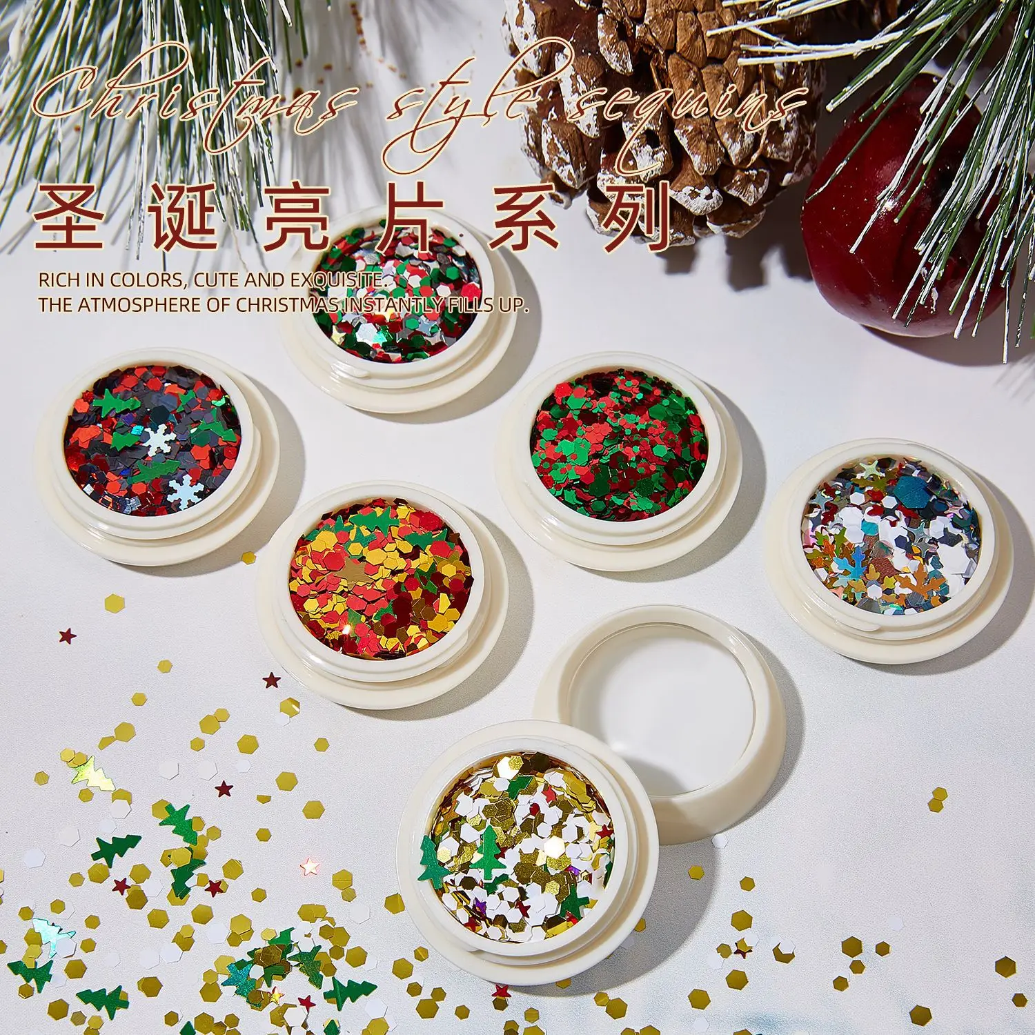 2025 Nieuw kerstglitterpoeder Nail Art Winter Sneeuwvlok Ultradun gemengd ornament