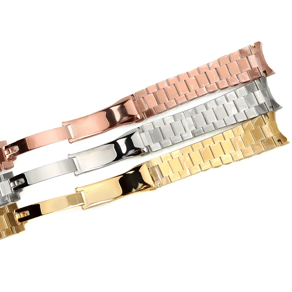 20 مللي متر عرض الذهب/الفضة الرئاسية الصلبة سوار 316L الفولاذ المقاوم للصدأ للطي مشبك ل سجل الغواصة NH35 NH36 ساعة