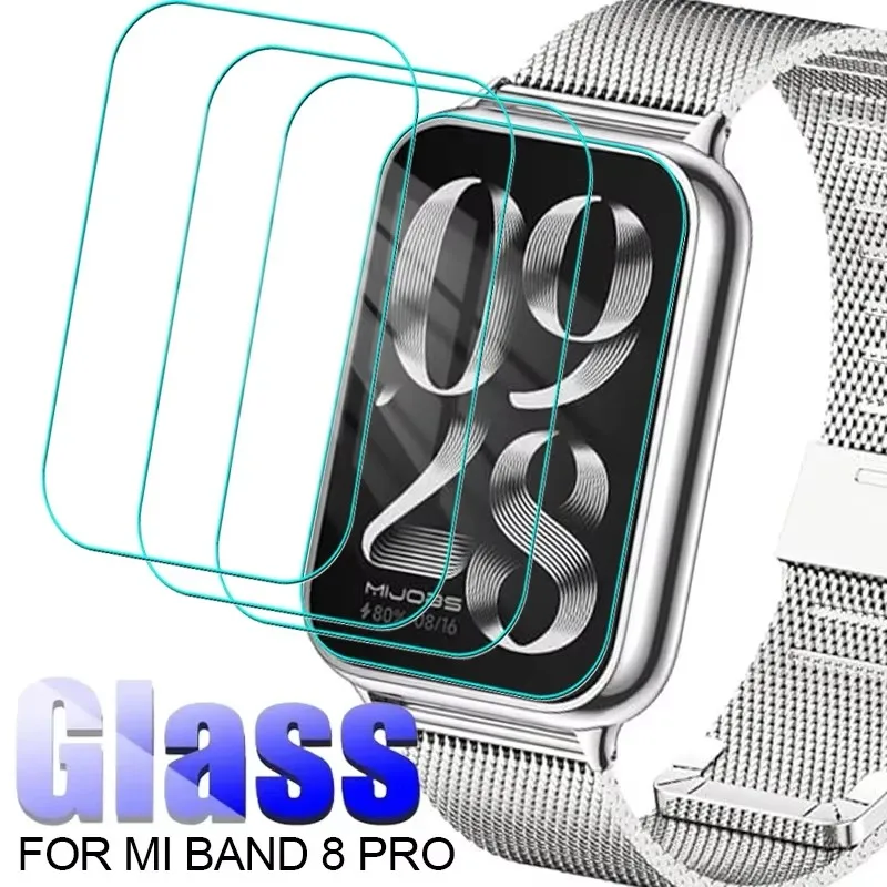 Protetor de tela de vidro temperado transparente hd, 1-5 peças, para xiaomi mi band 8 pro, filme protetor de cobertura completa para relógio inteligen