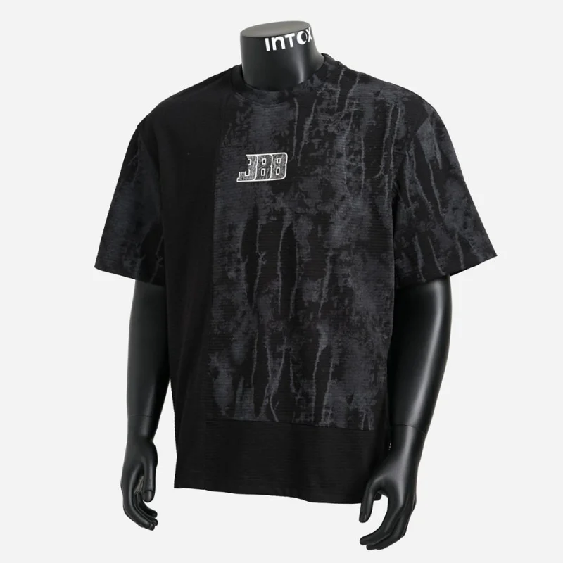 Men's Summer T-Shirt Daily Style Short Sleeve American Retro Hidden Jacquard Texture Contrast Splicing Letter Label Chest Round