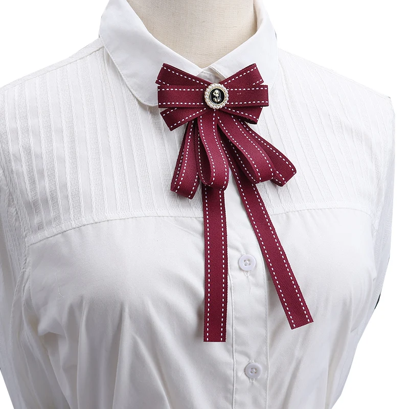 Nowa wstążka broszki kokardka do przypięcia krawat Vintage kołnierz czarny niebieski kokardka biała koszula spinka do krawata kobiet szkoły dziewczyny chłopców krawaty — zdjęcie 7