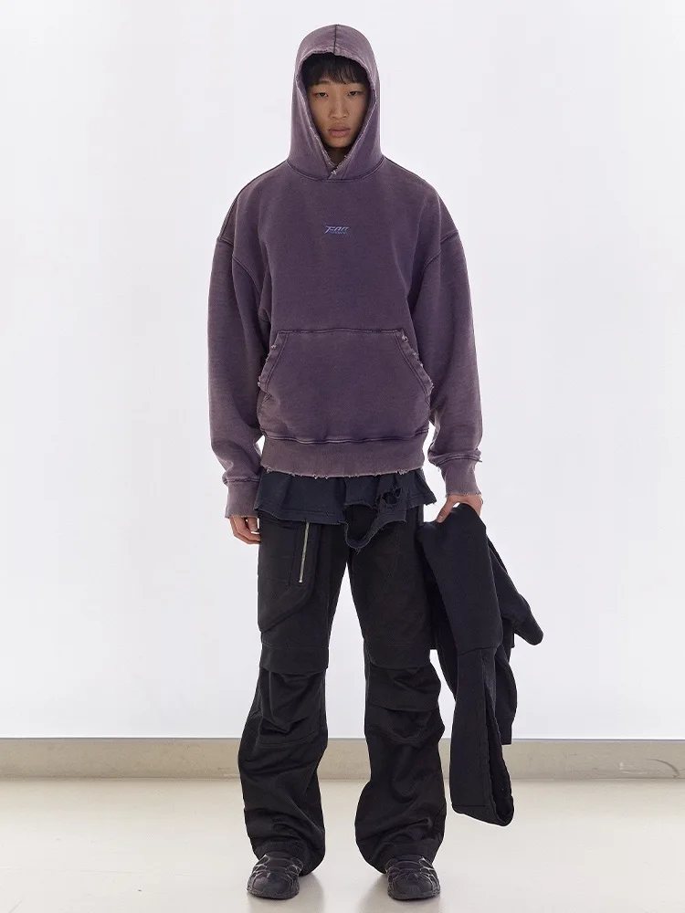 New Far Archive 23ss Purple Hoodie Men and Women Washed Old Retro Outerwear Destroyed Pullover Hoodie