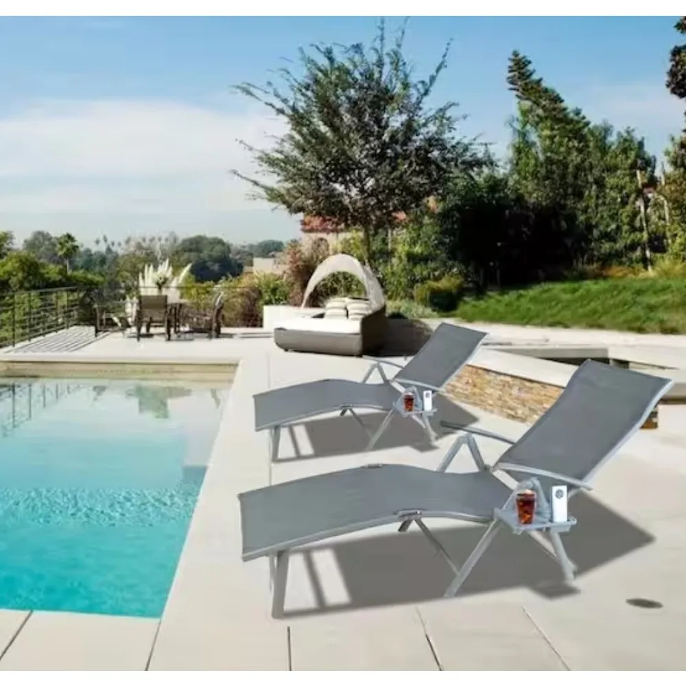 Chaise longue da esterno, set di 2, regolabile, 8 posizioni, senza assemblare, perfetta per la spiaggia