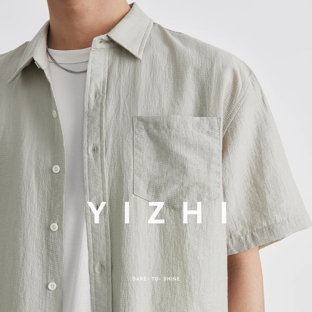 Men's Lyocell Tencel Short Sleeve Shirt Men 2025 Summer New Loose Lapel Retro Fashion Brand High-end Short Sleeve Jacket Top