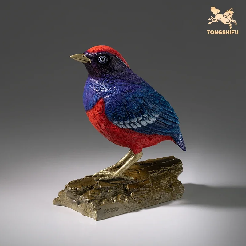 Copper Handicraft Animal Figurine Red Eight-color Thrush Statue Brass Animal Sculpture Bird Collection Home Room Decoration Gift