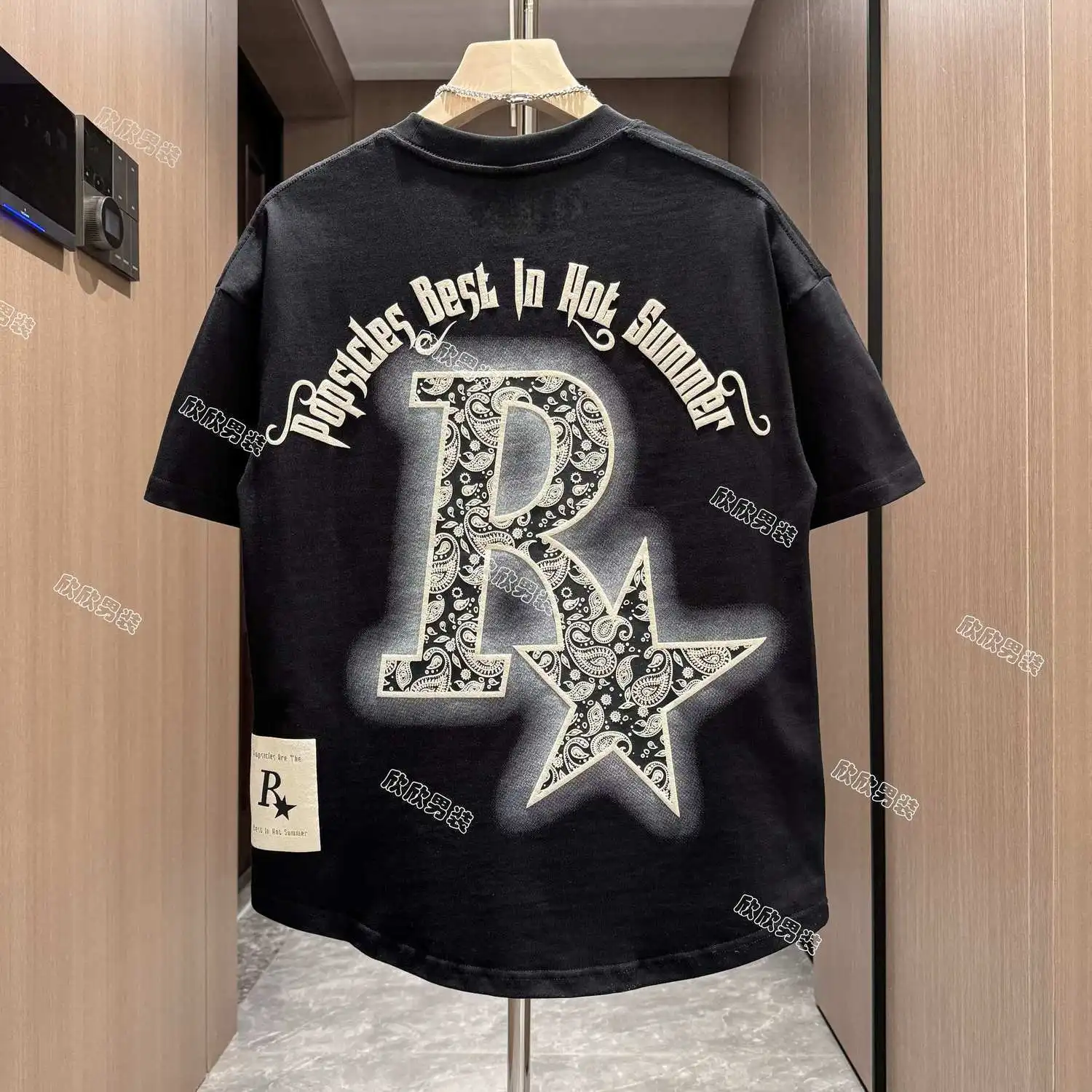 New Dovetail Top Ethnic Style Print Fashion Trendy Pure Cotton Short-sleeved T-shirt for Men