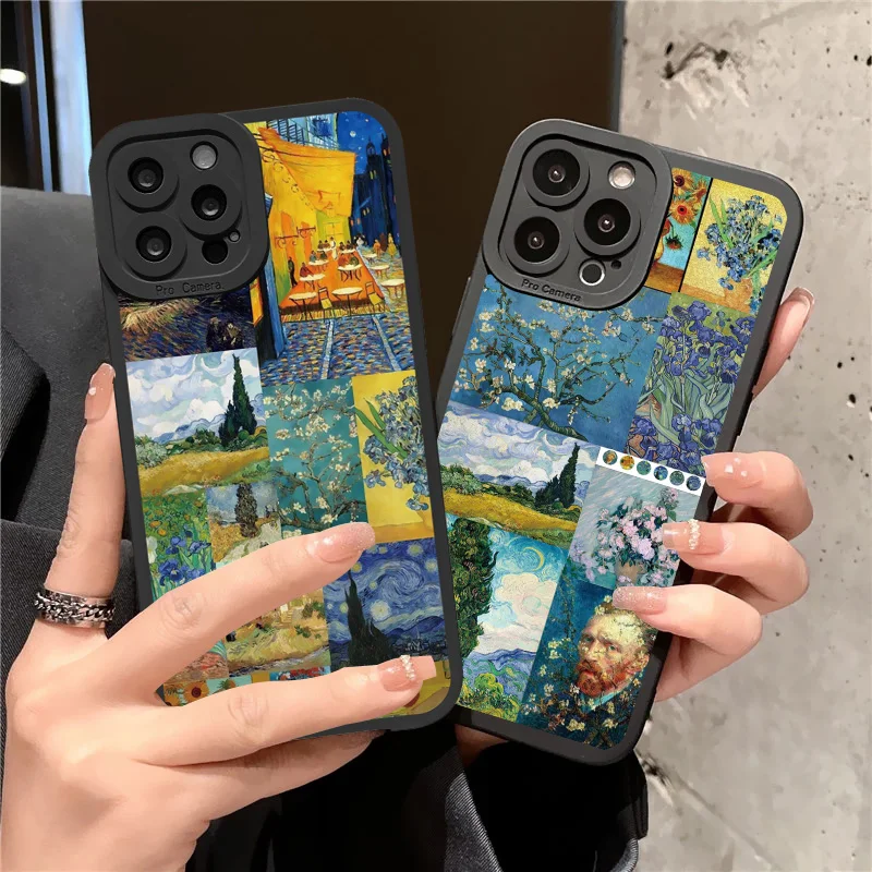 Vintage Van Gogh Phone Case for iPhone 13 12 11 14 Pro Max Puzzle Illustration Phone Back Cover for iPhone 8 7 Plus SE2 X XS XR