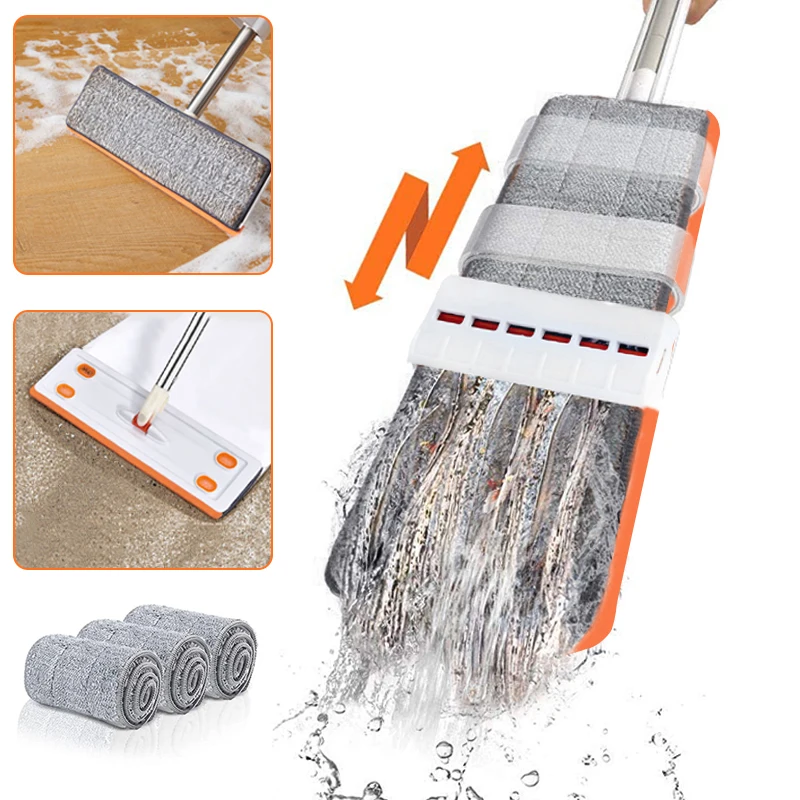 Flat Floor Mop Hand Free Floor Cleaning Mops for Kitchen Living Room Floors Wiper Mops Bath Squeeze Mop Household Cleaning Tools