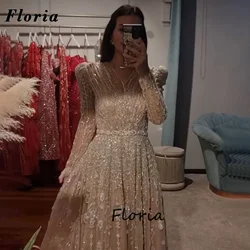 2025 Luxury Long Sleeves Evening Dresses Dubai Coutures Beaded Crystals Wedding Party Dress Vestidos De Noche Prom Dress