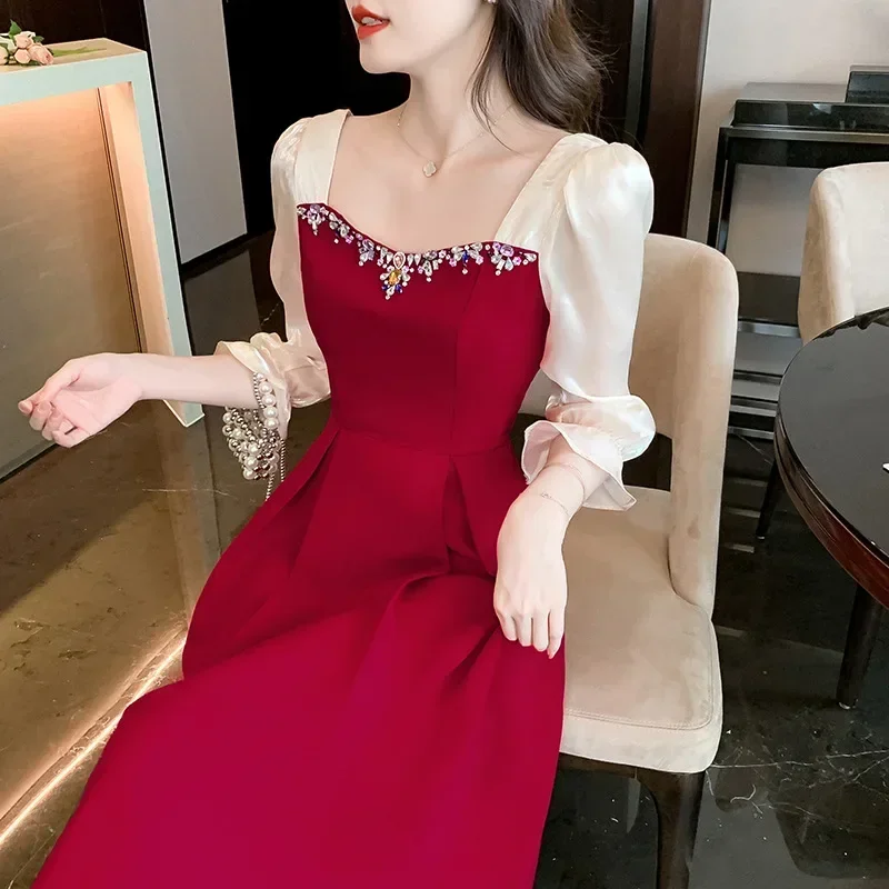 

Red Velvet Satin Luxury Elegant Dress Women Spring Autumn Evening Bodycon Dresses Korean Vintage Party Dress Y2k Clothing 원피스