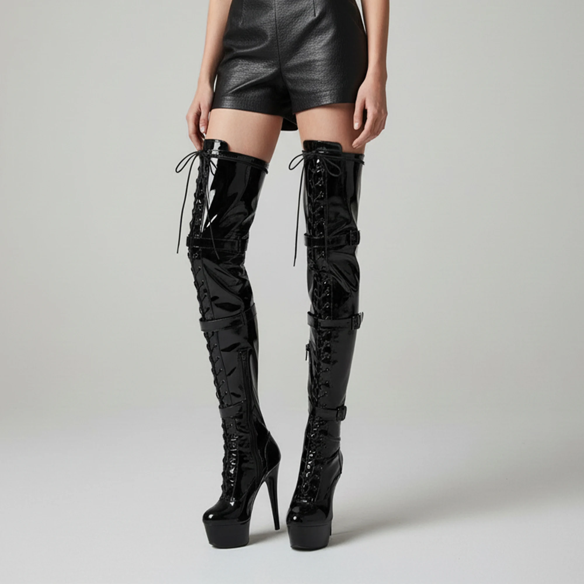 أحذية WUXIN H&P للسيدات بكعب متجرد 7 بوصات وكعب عالٍ، فوق الركبة، أحذية قطبية غريبة بكعب ستيليتو