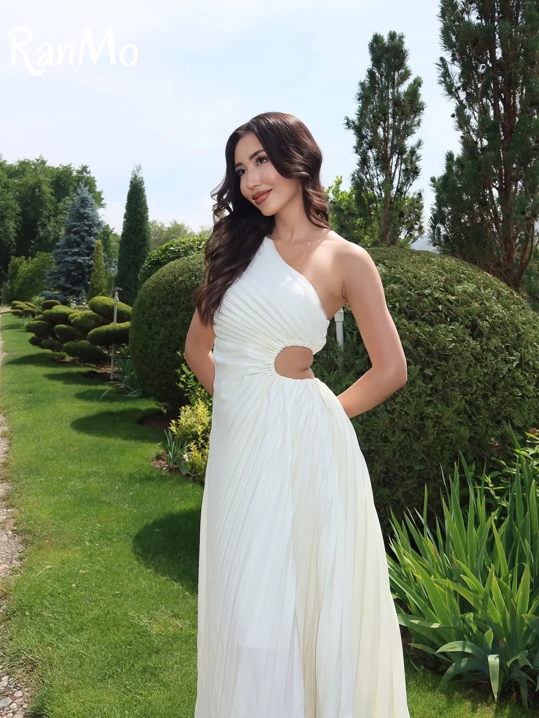 Ranmo elegante vestido largo ceñido con cintura calada estilo puro deseo diseño de hombro lateral hasta el tobillo un hombro personalizado