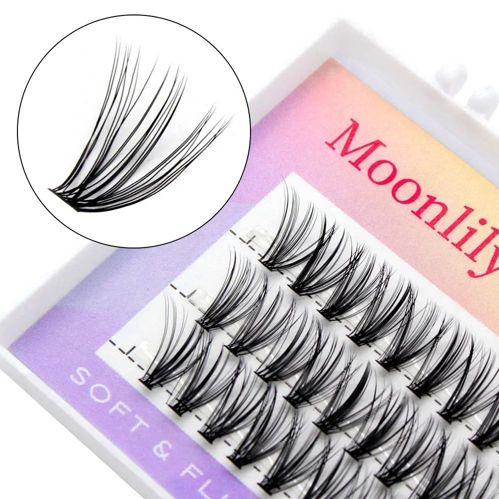 Moonlily คุณภาพสูงผ้าไหม Cluster Eyelashes Extensions ธรรมชาติยาวนุ่ม 3D Volume Effect Faux Bunche แต่งหน้า Lash