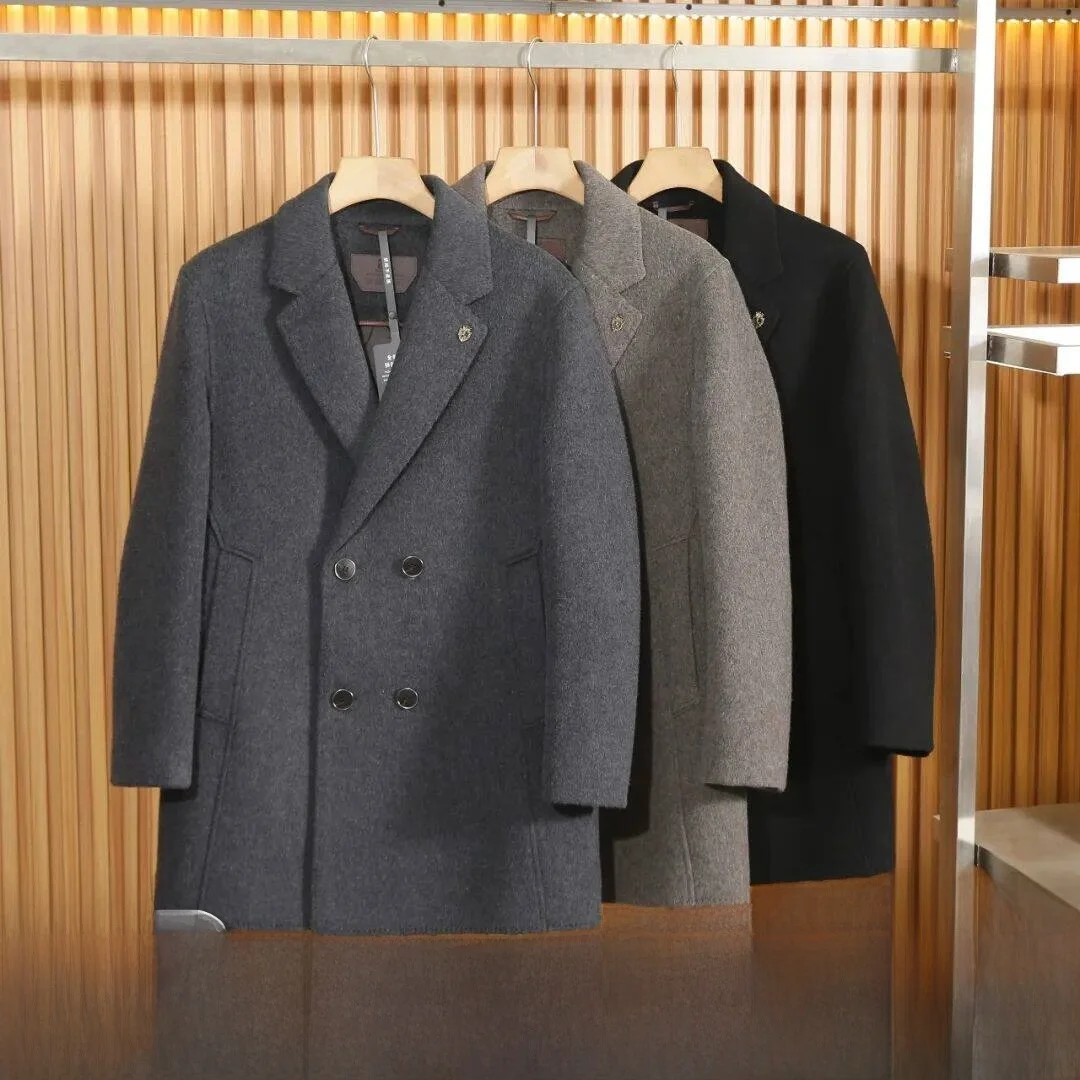 

Men's Mid-Length Woolen Coat Pure Color Warmth High-End Autumn Winter Thiened Busin Sle Long Sve down Jaet