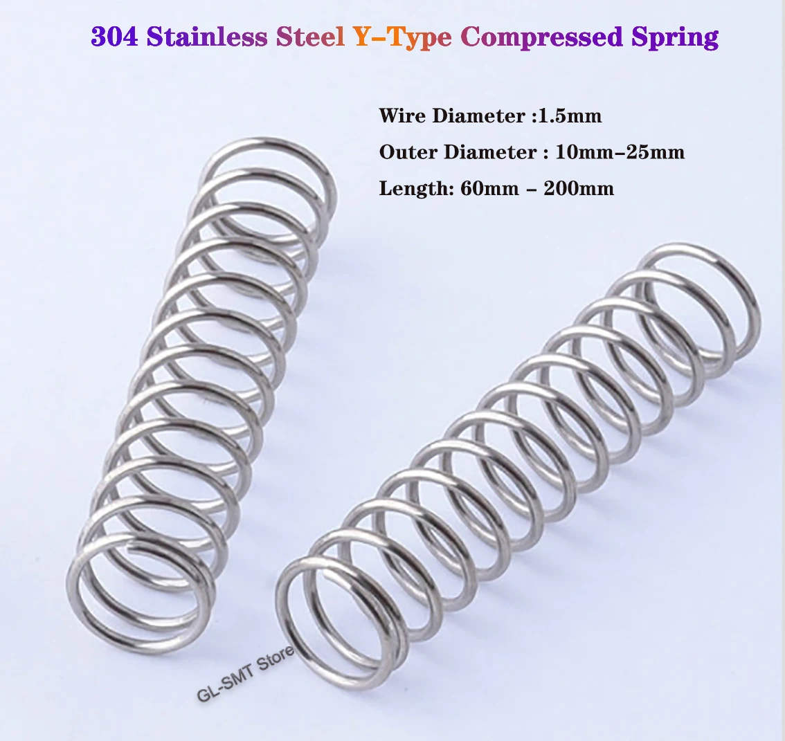 Length 60-200mm Compression Spring Wire Dia 1.5mm 304 Stainless Steel Y-Type Compressed Spring Return Spring