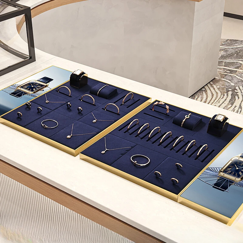 

High end jewelry display props, microfiber rings, earrings, necklaces, watches, display plates