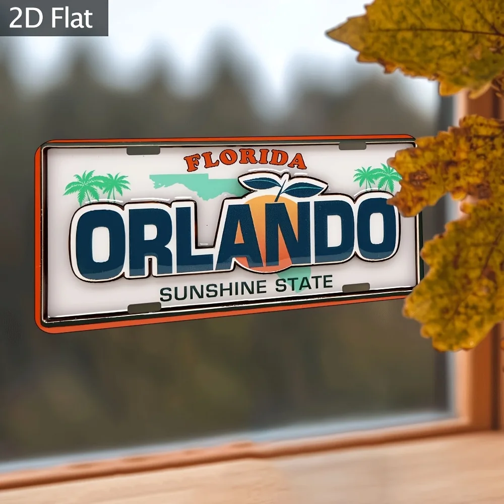 Aluminum Plaque Wall Decor -  Retro Florida Orlando Sunshine State License Plate Design with Trees,  Metal Sign for Farmhouse, G