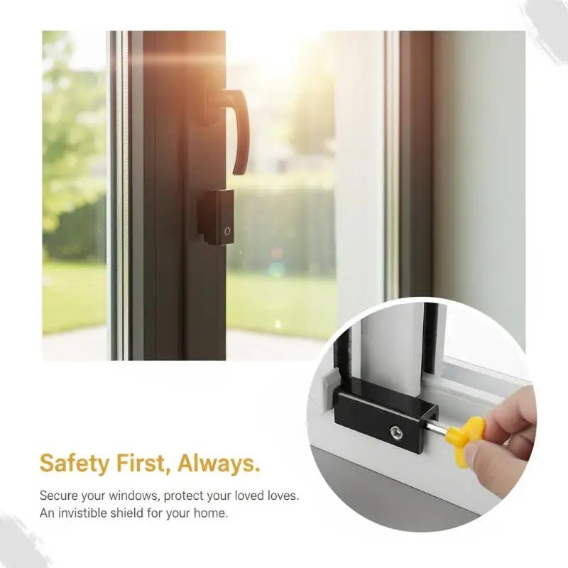 Sliding Window Track Lock No Drill Adjustable Safety Lock for Hotel Commercial Window Anti-Fall Security Guard