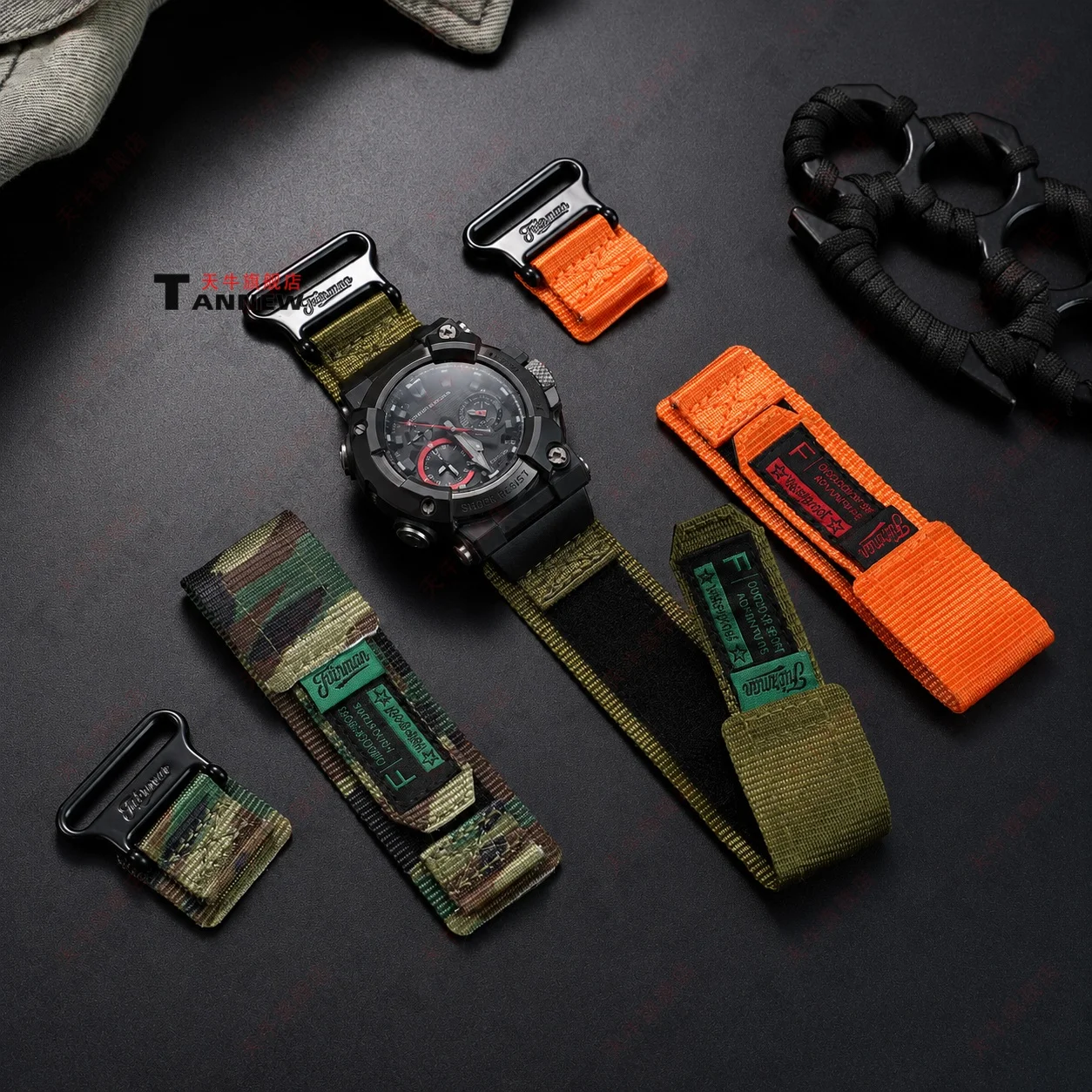 Woven Nylon Watch Strap Compatible with Casio G-Shock Frogman GWF-A1000 5623 Hook and Loop Outdoor Sport Replacement Band