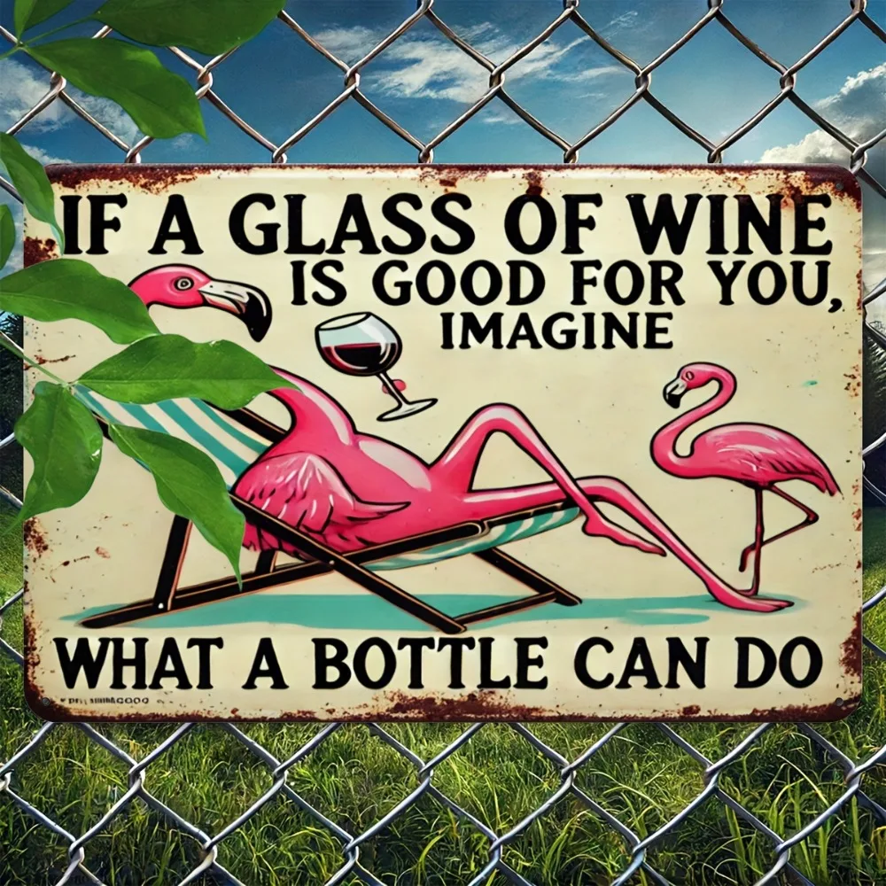 1 pieza de letrero metálico vintage con la frase "Si un vaso de vino te es bueno", decoración de pared humorística para el hogar, bar, interior/exterior.