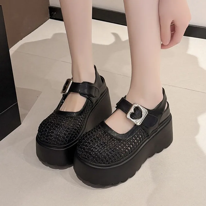 

New Women Thick Bottom Mary Jane Sandals Summer Soft Bottom Slip-On Breathable Mesh Upgraded Version Comfortable Hole Hole Shoes