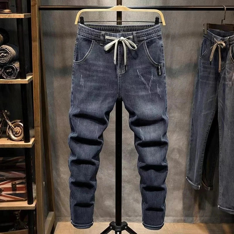 

Spring Autumn Cargo Jeans Men Streetwear Denim Jogger Pants Men Baggy Harem Jean Trousers Elastic waist slim Straight-leg pants