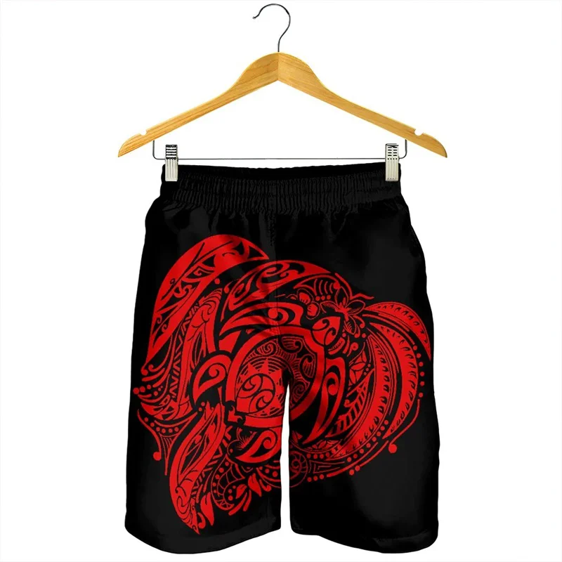 Red Turtle Men's Shorts Tiki Hawaii Beach Short Trunks Polynesian Swim Trunks Gym Ice Shorts Boy Board Short Pants Ropa Hombre