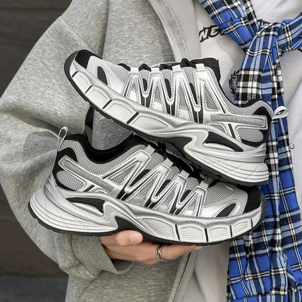 

Unisex Breathable Mesh Running Sneakers, Silver Grey Casual Dad Shoes
