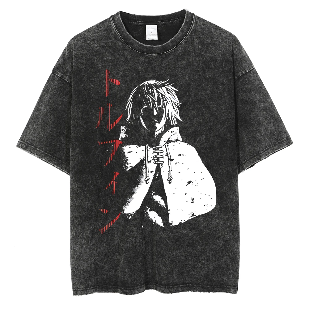 Herren Vinland Saga "I Have No Enemies" Grafik-T-Shirt Thorfinn Anime-Print Vintage Washed Oversized Casual Streetwear T-Shirt – Detail 5
