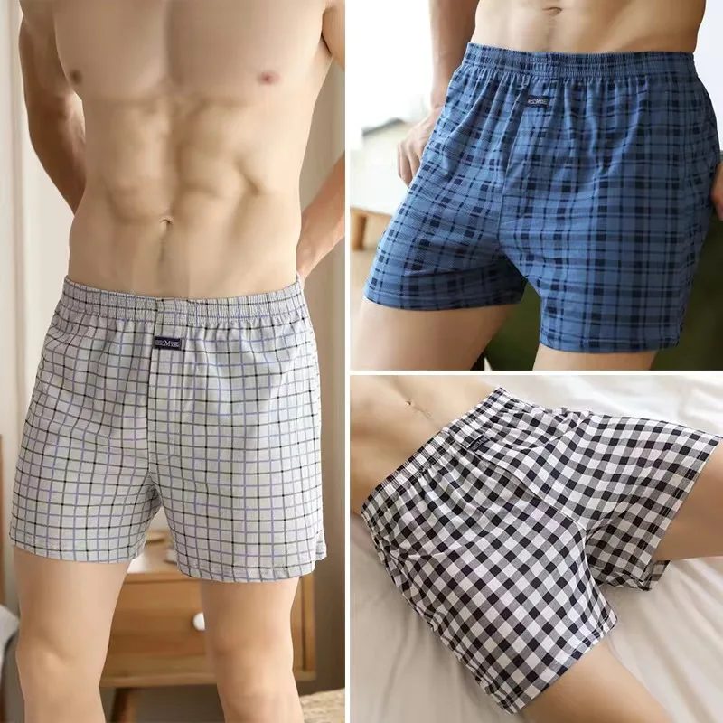 1/2/3/4 PCS Plus Size Men\'s Aro Pants Cotton Lattice Underwear Loose High Waist Summer Thin Breathable Home Shorts