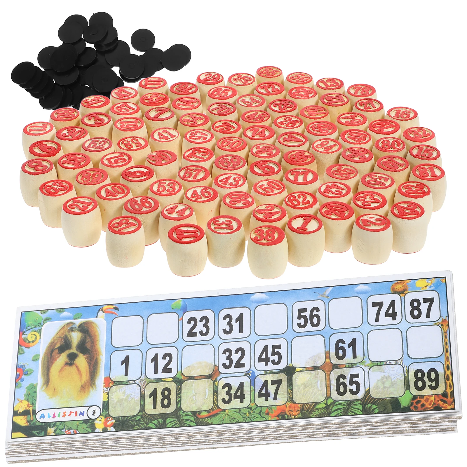 

Wooden Russian Lotto Number Chess 2cm Diameter Travel Toys Party Game Props Bingo Set Household Fun Interactive