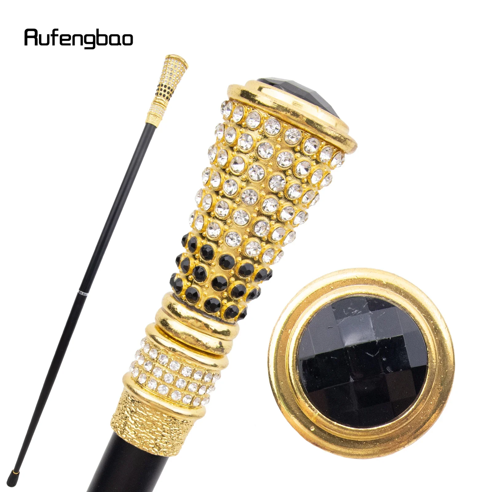 Black Artificial Diamond Golden Walking Cane Fashion Decorative Walking Stick Gentleman Elegant Cosplay Cane Knob Crosier 94cm