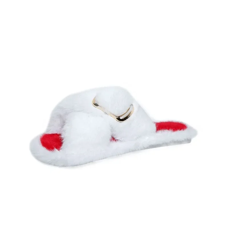 جديد الشتاء مصمم الأحذية الفاخرة النساء نِعال من الفراء في الهواء الطلق كل مباراة أحذية النساء النعال جولة رئيس فرو منك Ms النعال