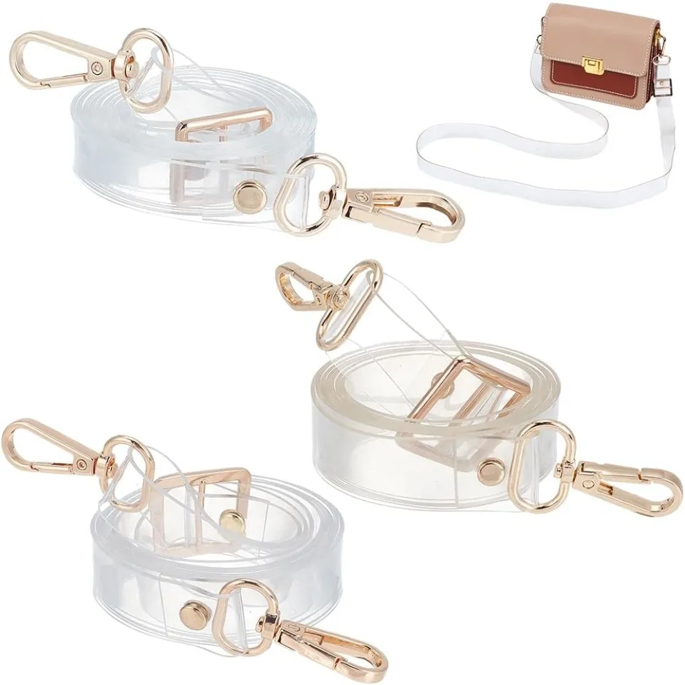 

3 Colors Adjustable Transparent PVC Purse Straps 31.69-59.05 Inch Transparent PVC HandBag Straps 3Pcs Shoulder Bag Straps Cross