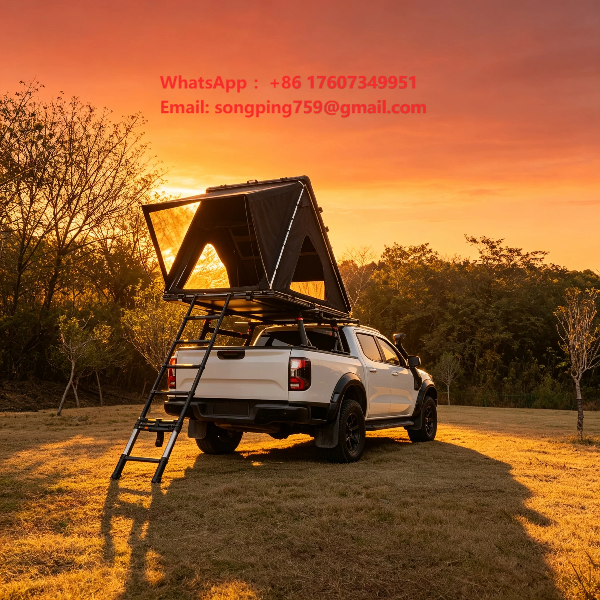 Triangular Hard Shell Rooftop Tent Semi Automatic Hydraulic Quick Open with Aluminum Honeycomb Panel for Truck Camping