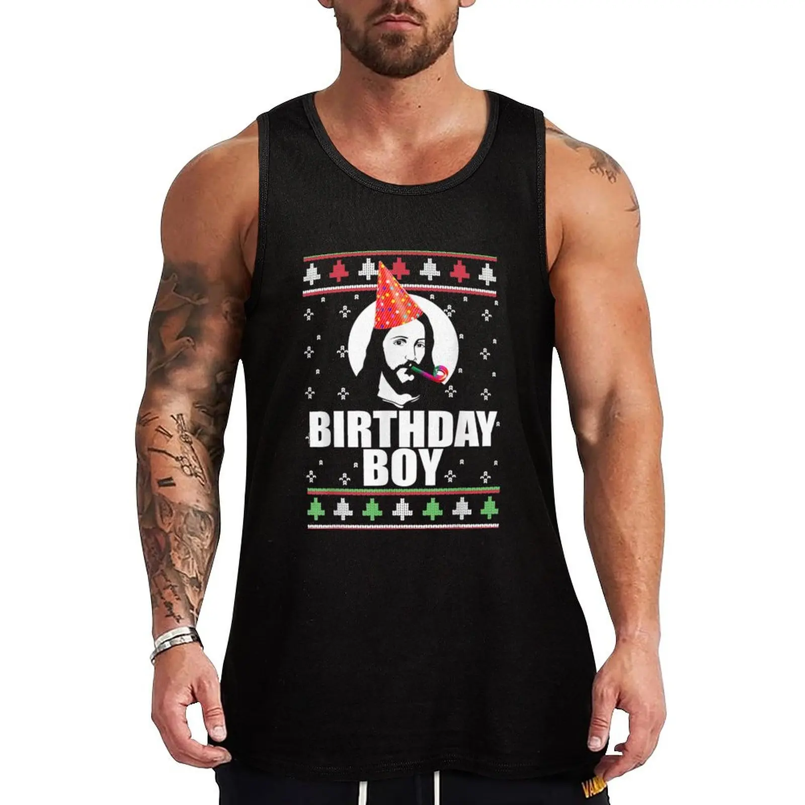 

BIRTHDAY BOY JESUS Funny Ugly Christmas Sweater Design Xmas Tank Top Men's gym t-shirts Gym man clothes for men t-shirt for man