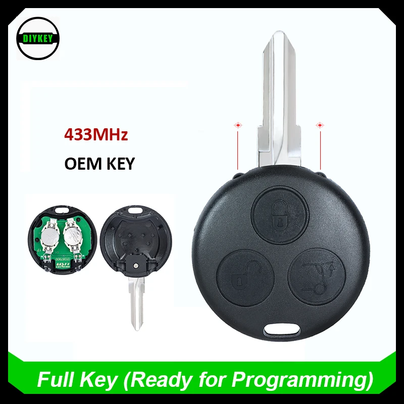 

DIYKEY OEM Remote Key Fob 433MHz 3 Button for Smart Fortwo Forfour City Roadster Crossblade With 2 Infrared Lights Uncut