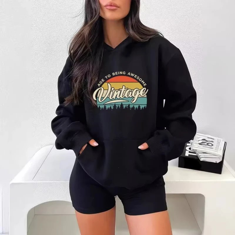

Women Vintage Printed Hoodies Casual Fashion Hoody Top Stree Casual Sweatshirt Unisex Long Sleeve Pullovers Female Clothing