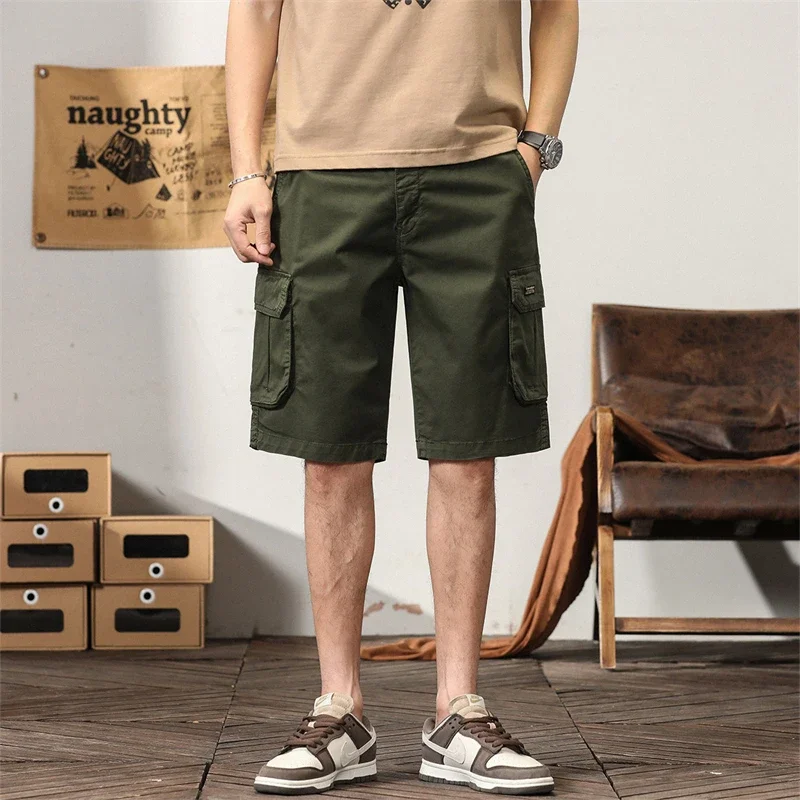 Short cargo multi-poches en coton pour hommes, surdimensionné, décontracté, solide, taille élastique, pantalon de plage, jogging, livraison directe, vêtements d'été