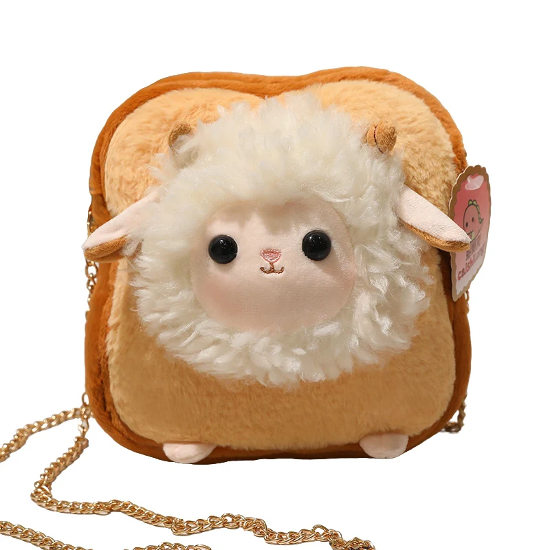 Cute Toast Sheep Plush Crossbody Bag Cute Cartoon Lamb Bread Shape Chain Shoulder Purse Girls Kawaii New Year Gift
