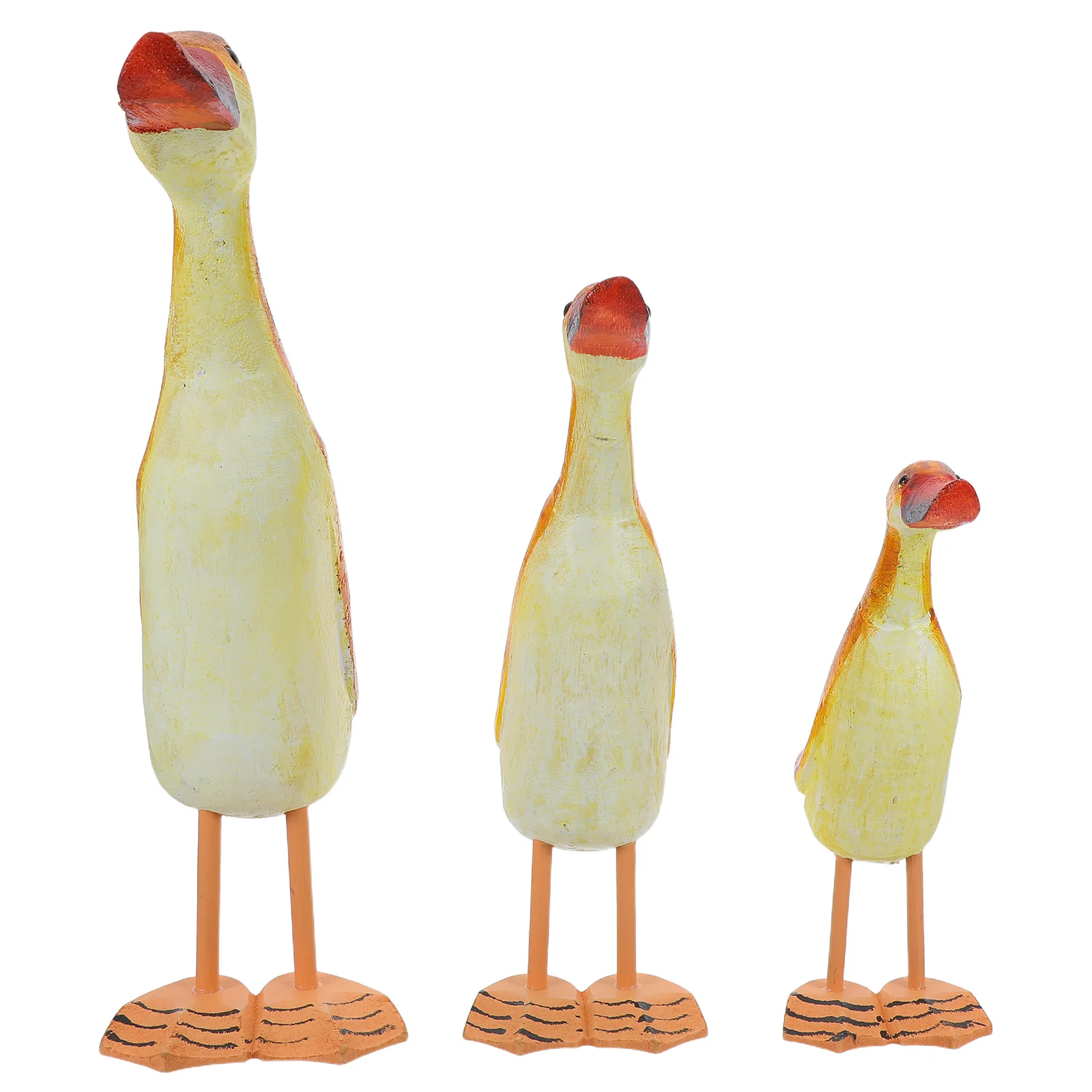 

3pcs Solid Wood Duck Figurines Hand Carved Animal Sculptures Set For Garden Home Decor Tabletop Decoration Mediterranean Style