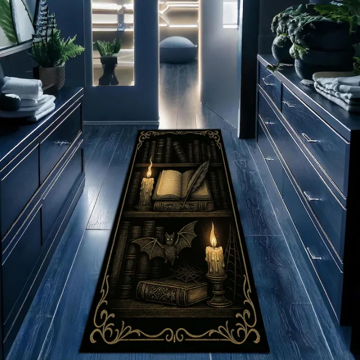 Dark Area Runner Rug Luxury Hallway Long Runner Carpet Kitchen Mat Vintage Sword Print Non Slip Washable for Laundry High End