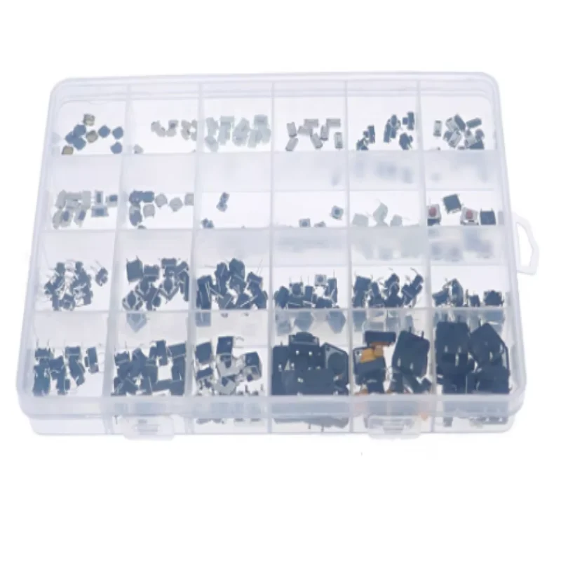 Assorted Botão Tact Interruptores, Micro Interruptor, Mini Interruptor Folha, Reset, 25 Tipos, SMD DIP, 2x4, 3x6, Kit  DIY, 250p