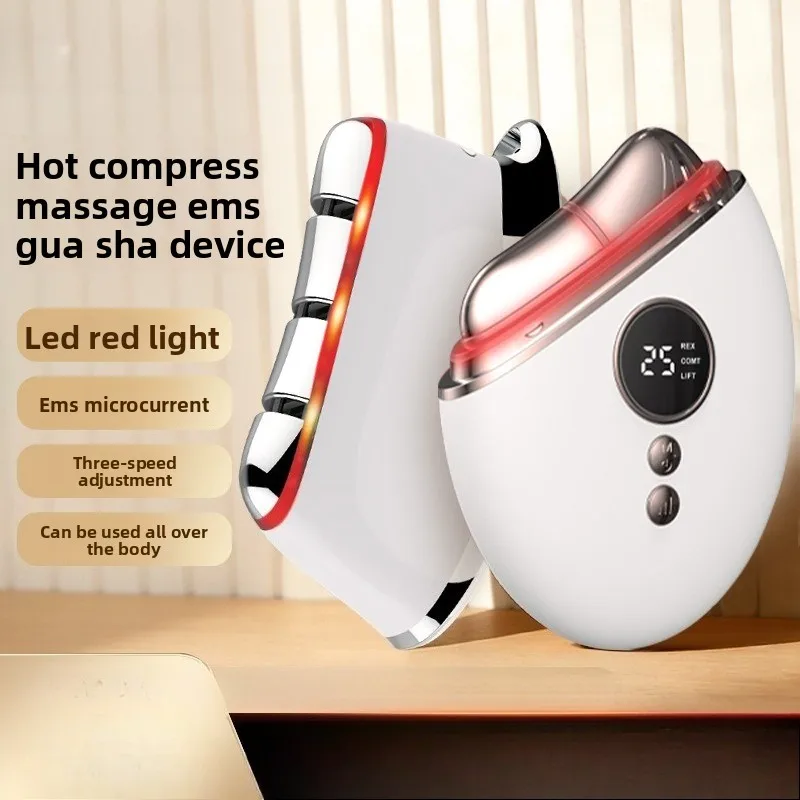 Heated EMS Microcurrent Facial Gua Sha Tool, Skin Oil Import Massage Device for Daily Facial Beauty Skincare