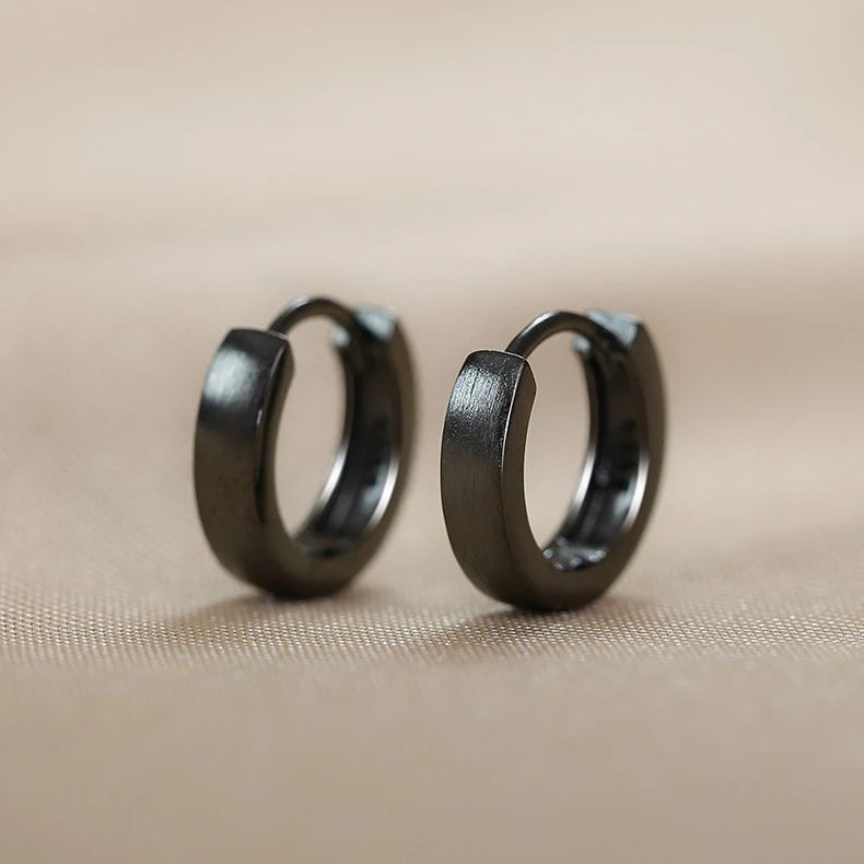 

Real 925 Sterling Silver Minimalist Round Blace Ear Buckle for Women Hoop Earring Jewelry Accessories